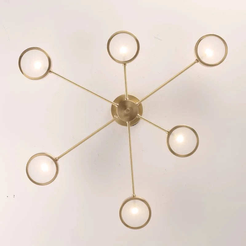 Copper Starburst Semi-flush Mount | Radial Frosted-glass Ceiling Light Mid-century Living & Dining Casalolalights