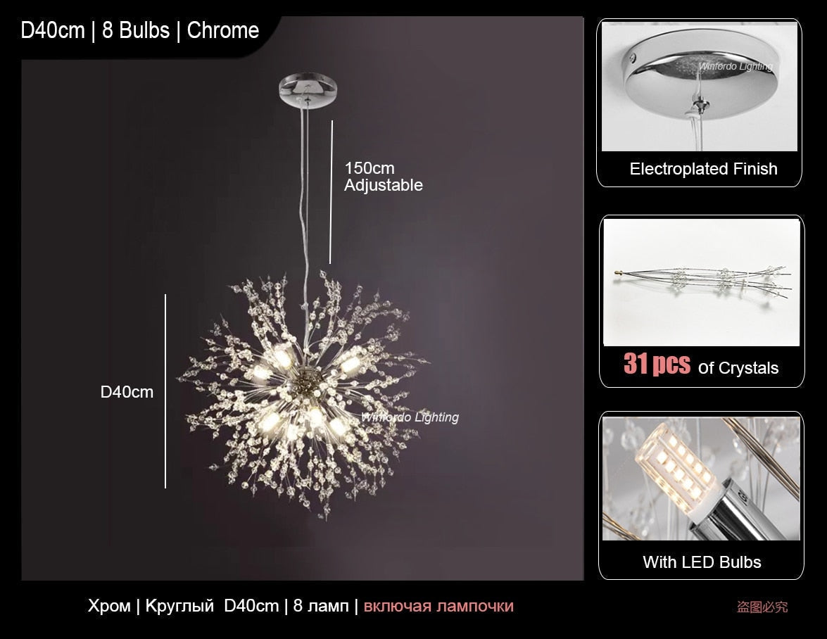 Modern Pendant Lighting | Crystal Dandelion Lamps | 1-light for Stairs Living Room Dining - Lamps