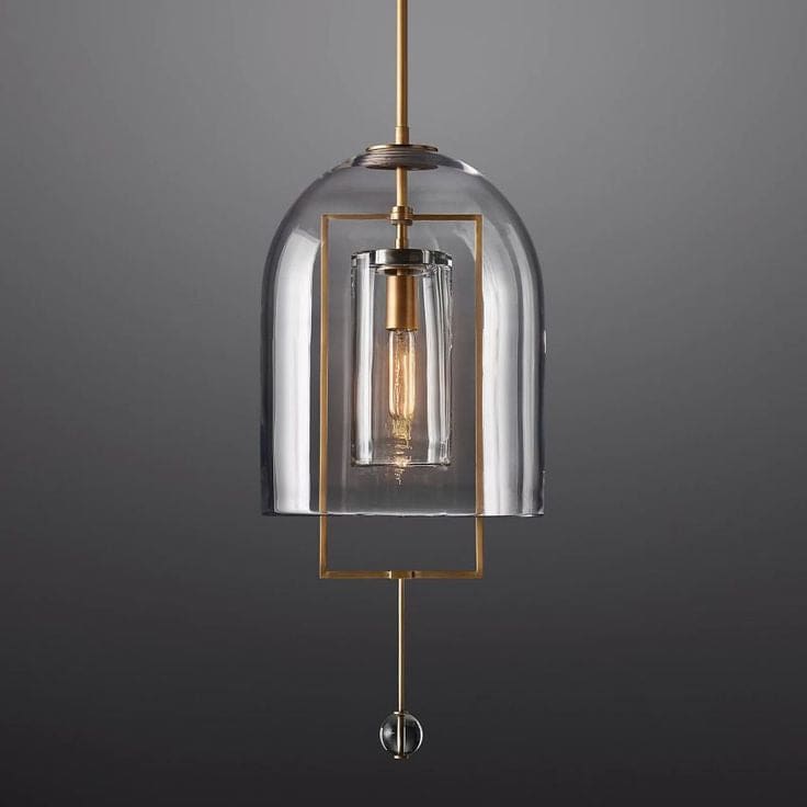 Modern Glass Pendant Light with Copper Accents – Elegant Ceiling Fixture for Kitchen Island or Entryway - Lamps
