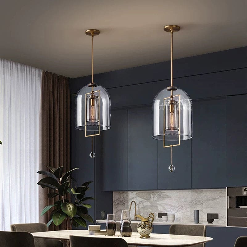 Modern Glass Pendant Light with Copper Accents – Elegant Ceiling Fixture for Kitchen Island or Entryway - Lamps