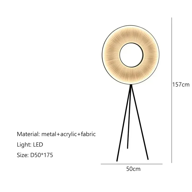 Modern Floor Lamp Fabric Lampshade Halo Lighting for Living Room Bedroom Office