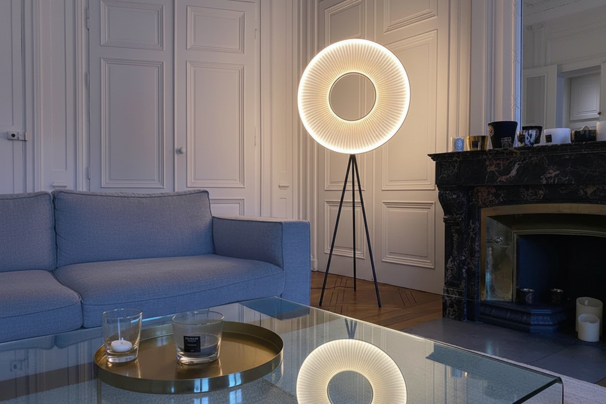 Modern floor lamp with warm ambient light