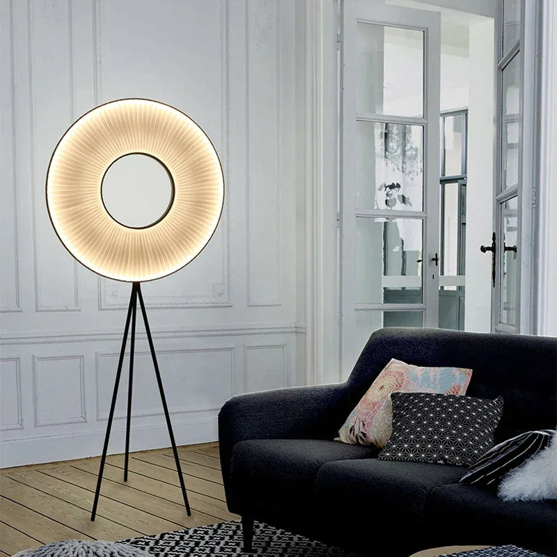 Modern Floor Lamp Fabric Lampshade Halo Lighting for Living Room Bedroom Office