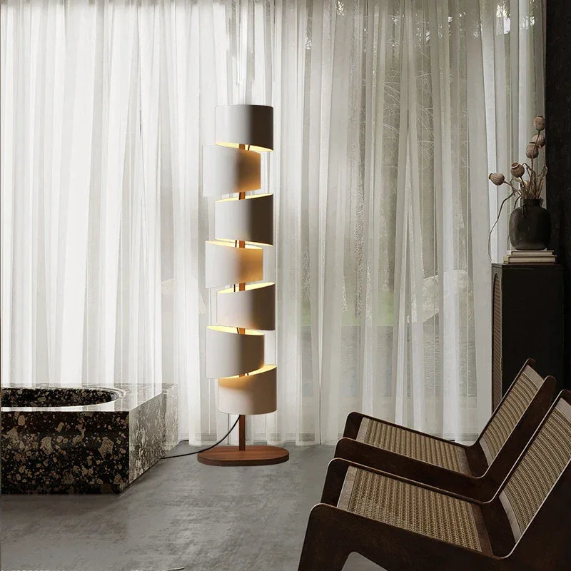 Iron tower floor lamp in a calm room