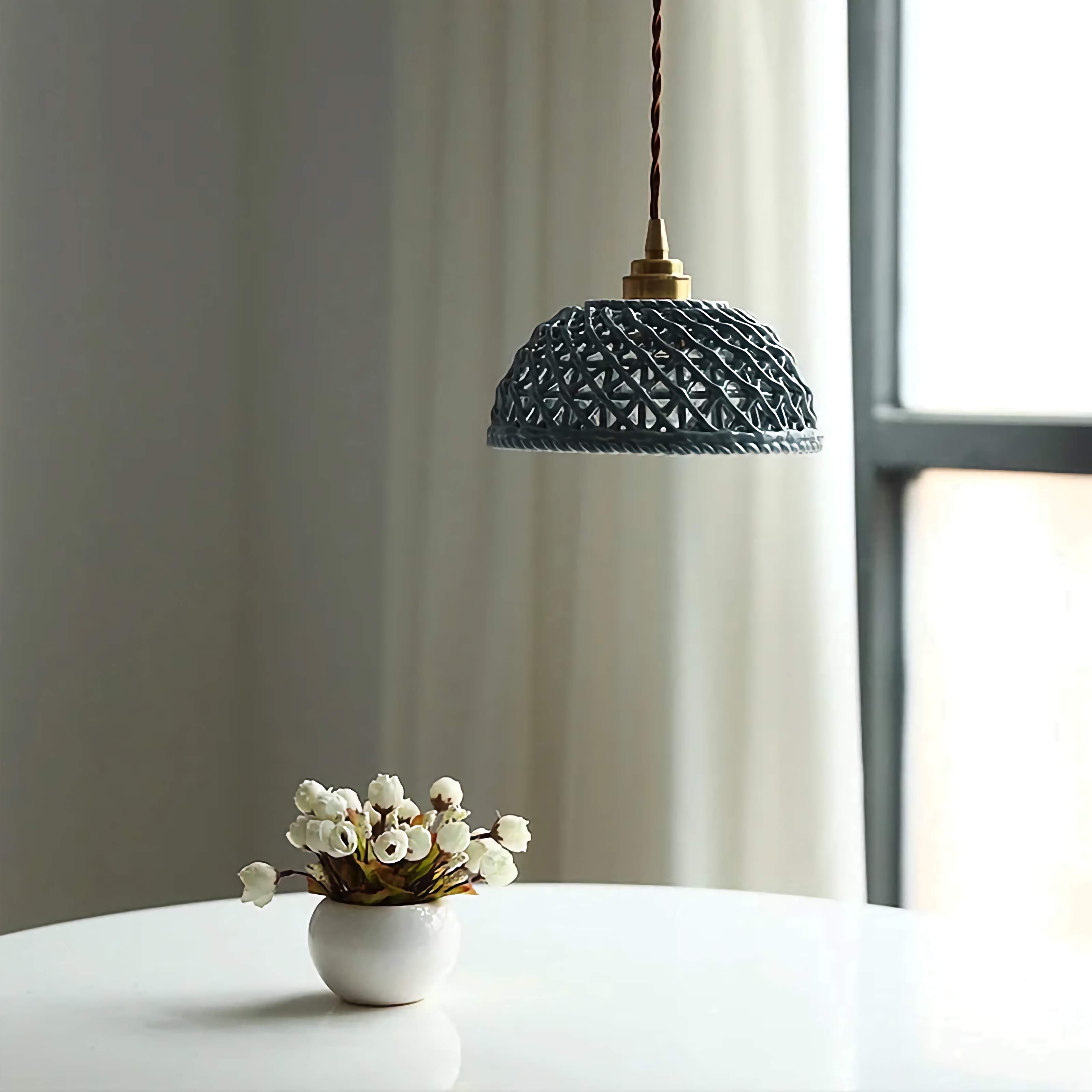 Ceramic Modern Led Pendant Lamp in White Blue or Pink | Luxury Transitional French Country Style