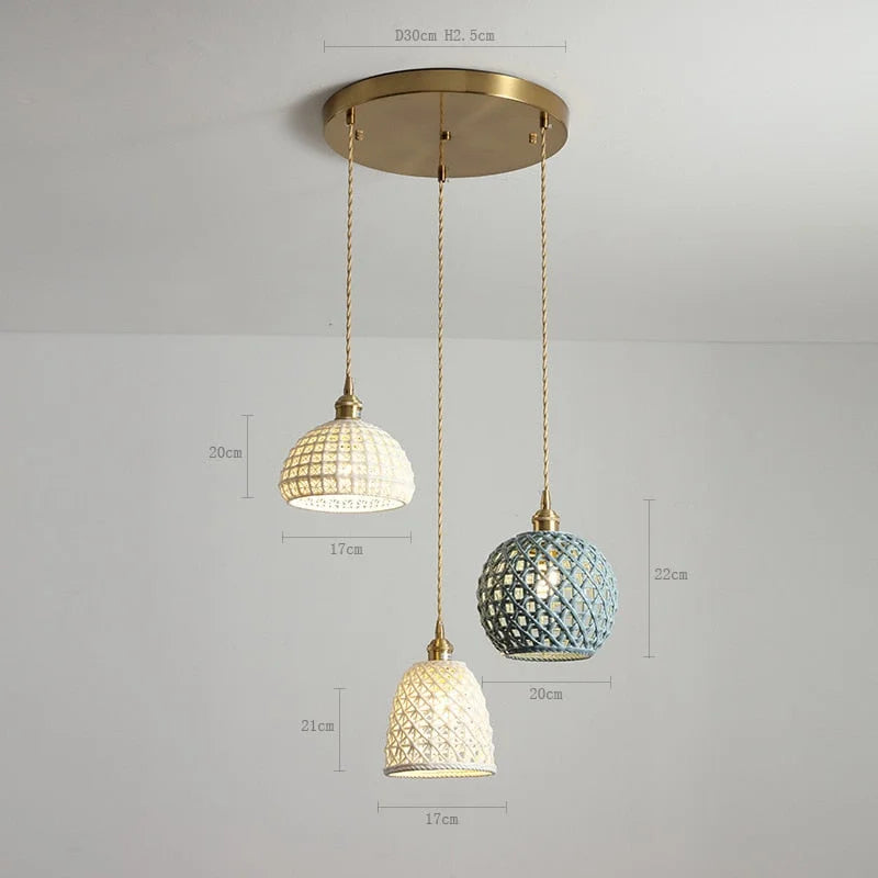Ceramic Modern Led Pendant Lamp in White Blue or Pink | Luxury Transitional French Country Style