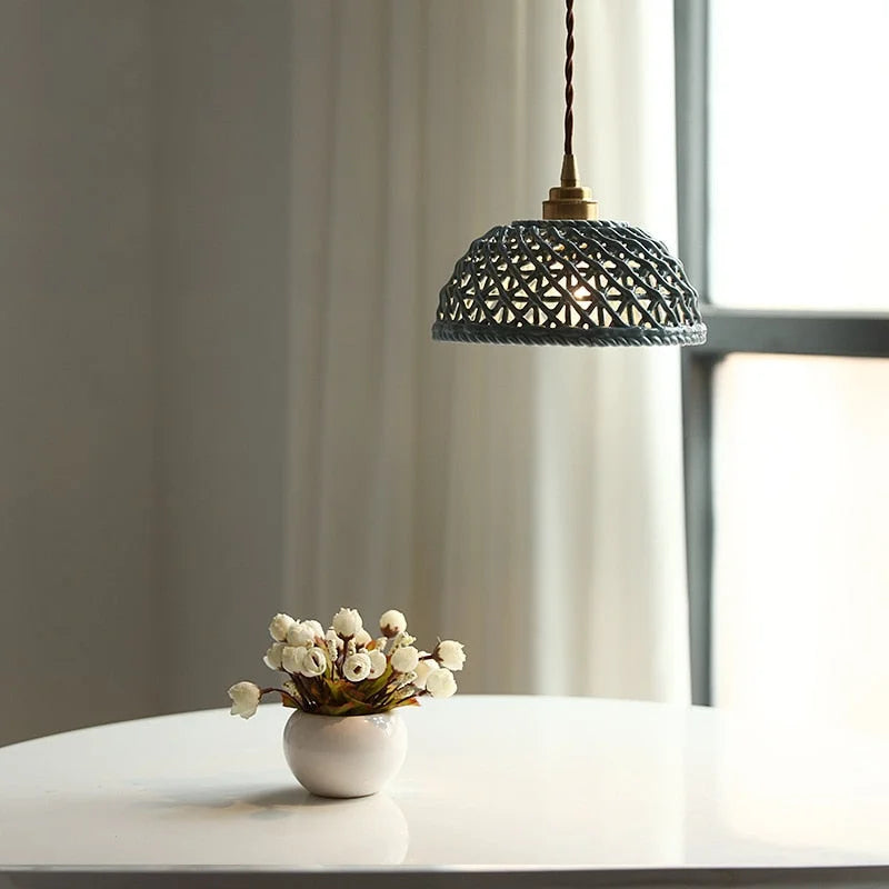 Ceramic Modern Led Pendant Lamp in White Blue or Pink | Luxury Transitional French Country Style