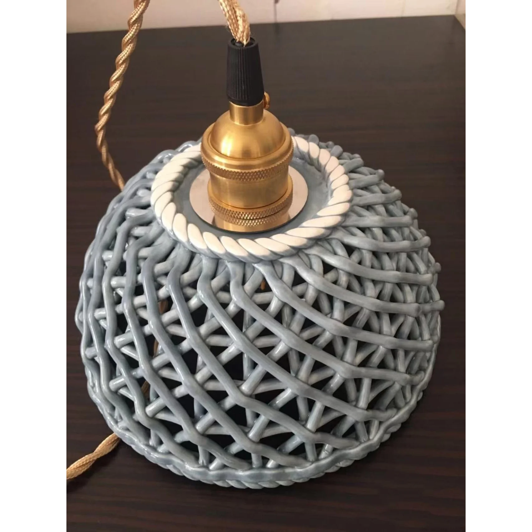 Ceramic Modern Led Pendant Lamp in White Blue or Pink | Luxury Transitional French Country Style