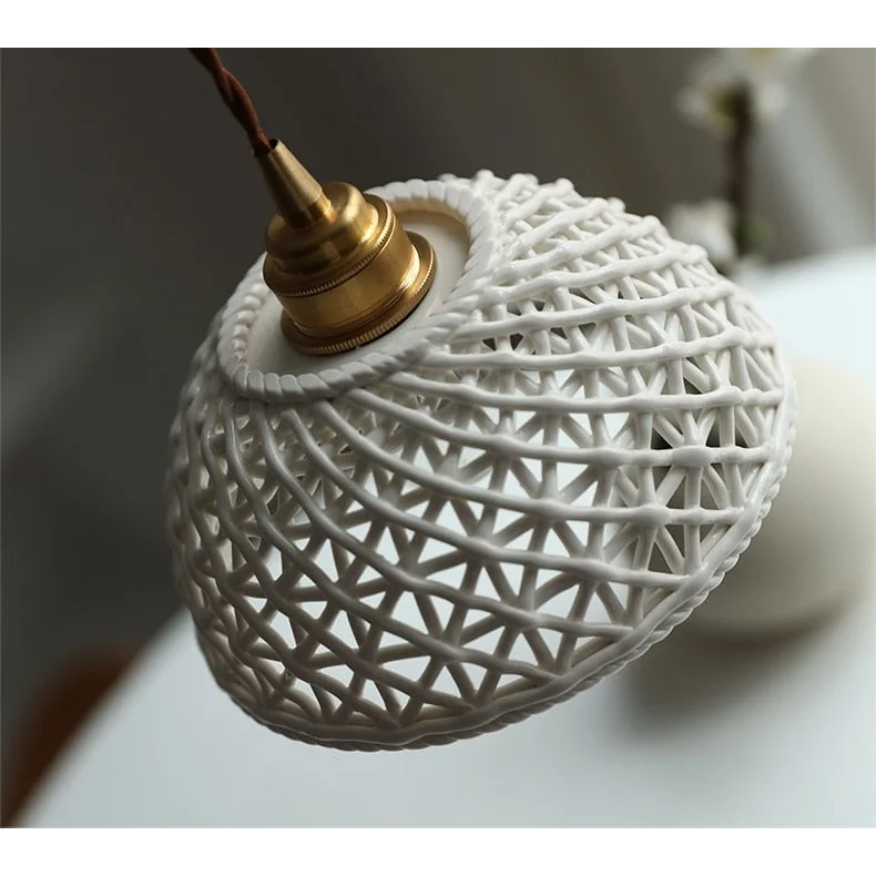 Ceramic Modern Led Pendant Lamp in White Blue or Pink | Luxury Transitional French Country Style