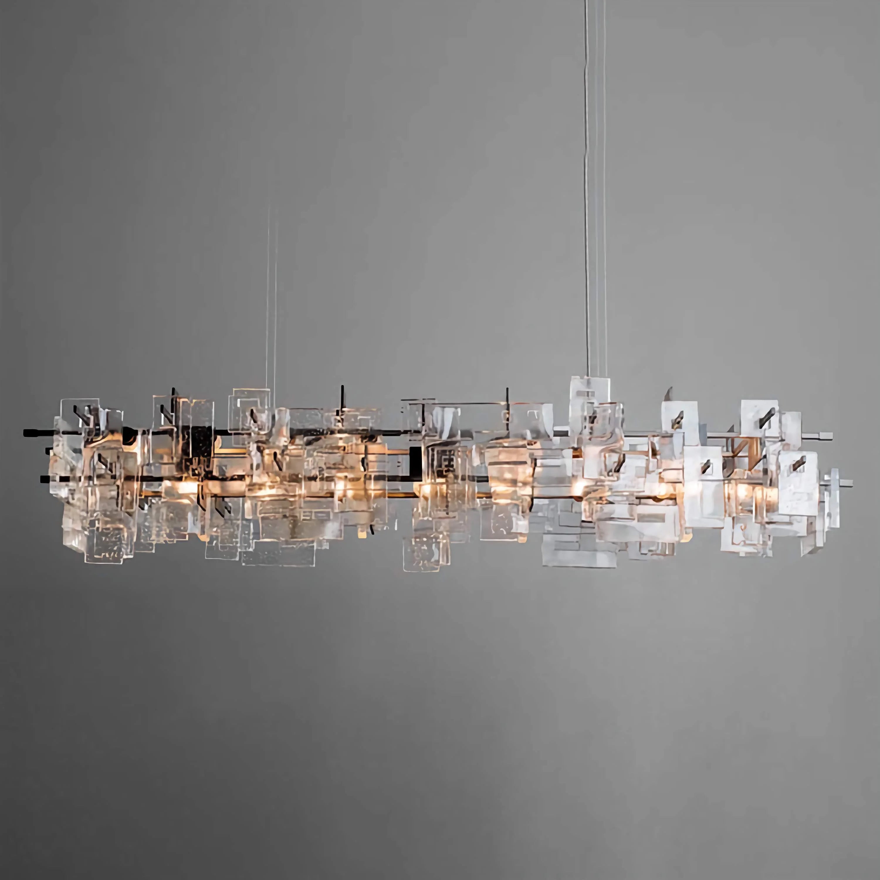 Solid Glass Rectangular Chandelier | Modern Architectural Linear Lighting | Xl Dining Room Pendant | Casalola Lights