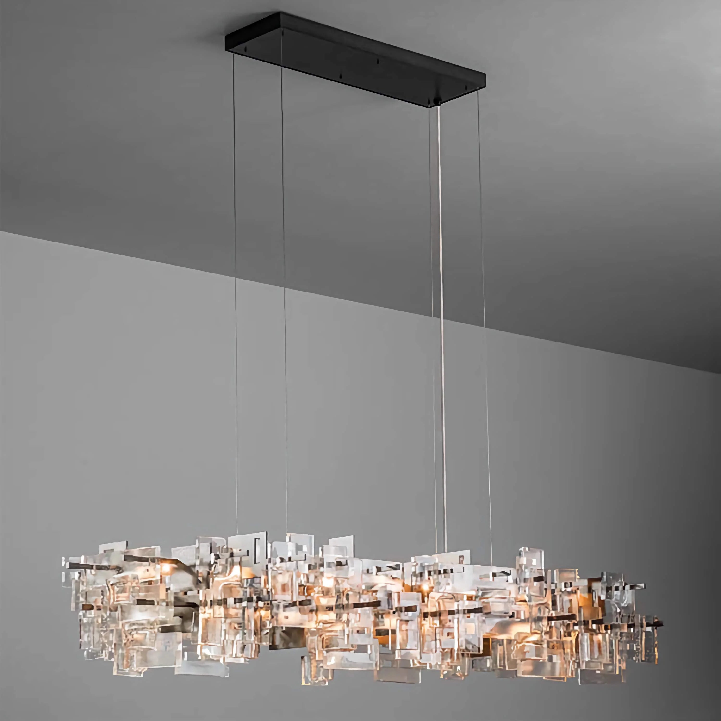 Solid Glass Rectangular Chandelier | Modern Architectural Linear Lighting | Xl Dining Room Pendant | Casalola Lights