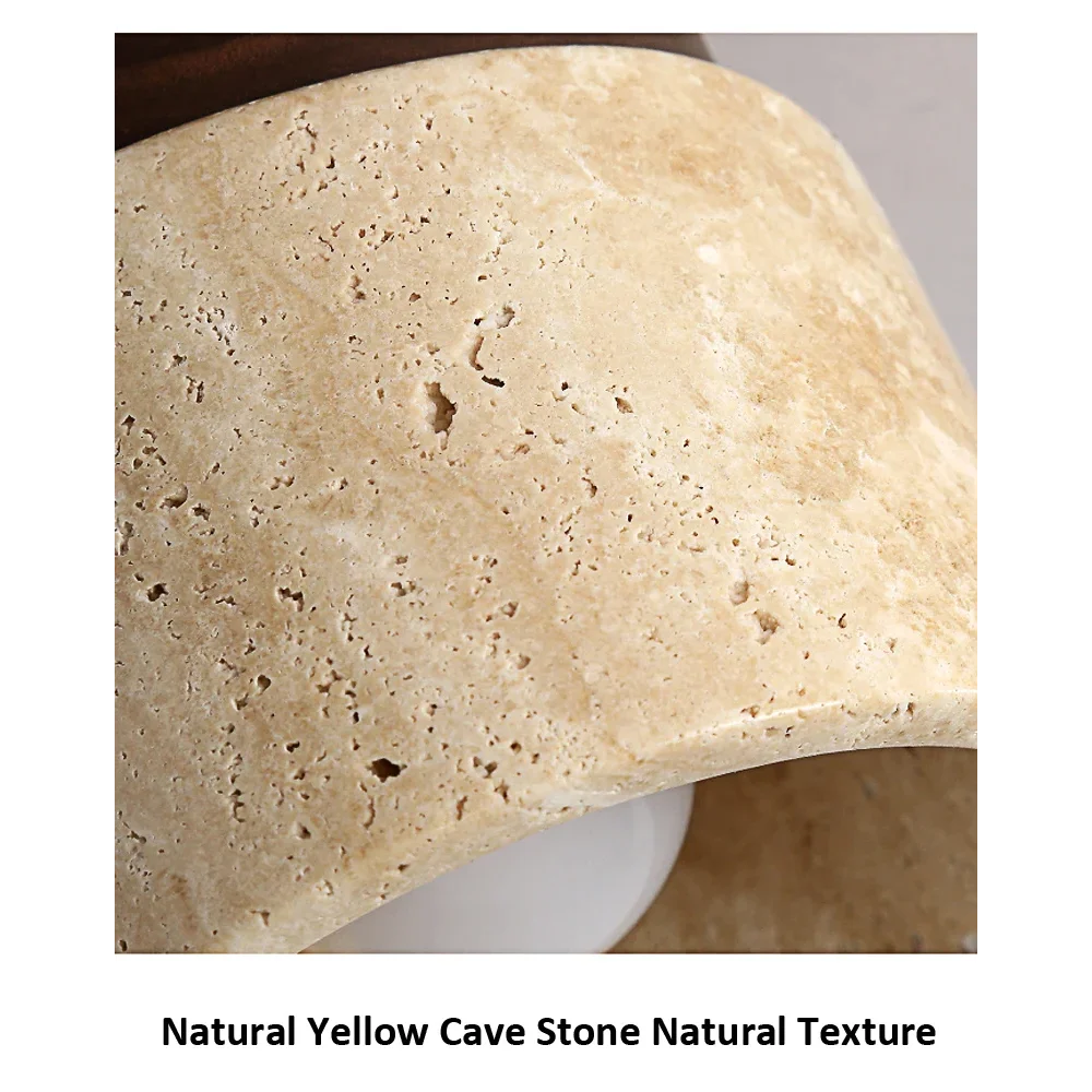Detail of natural travertine texture on a flush mount