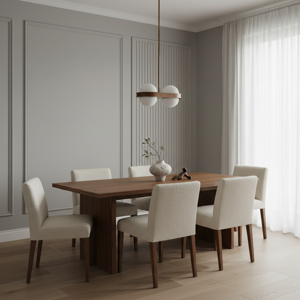 Wood and brass pendant over a kitchen island