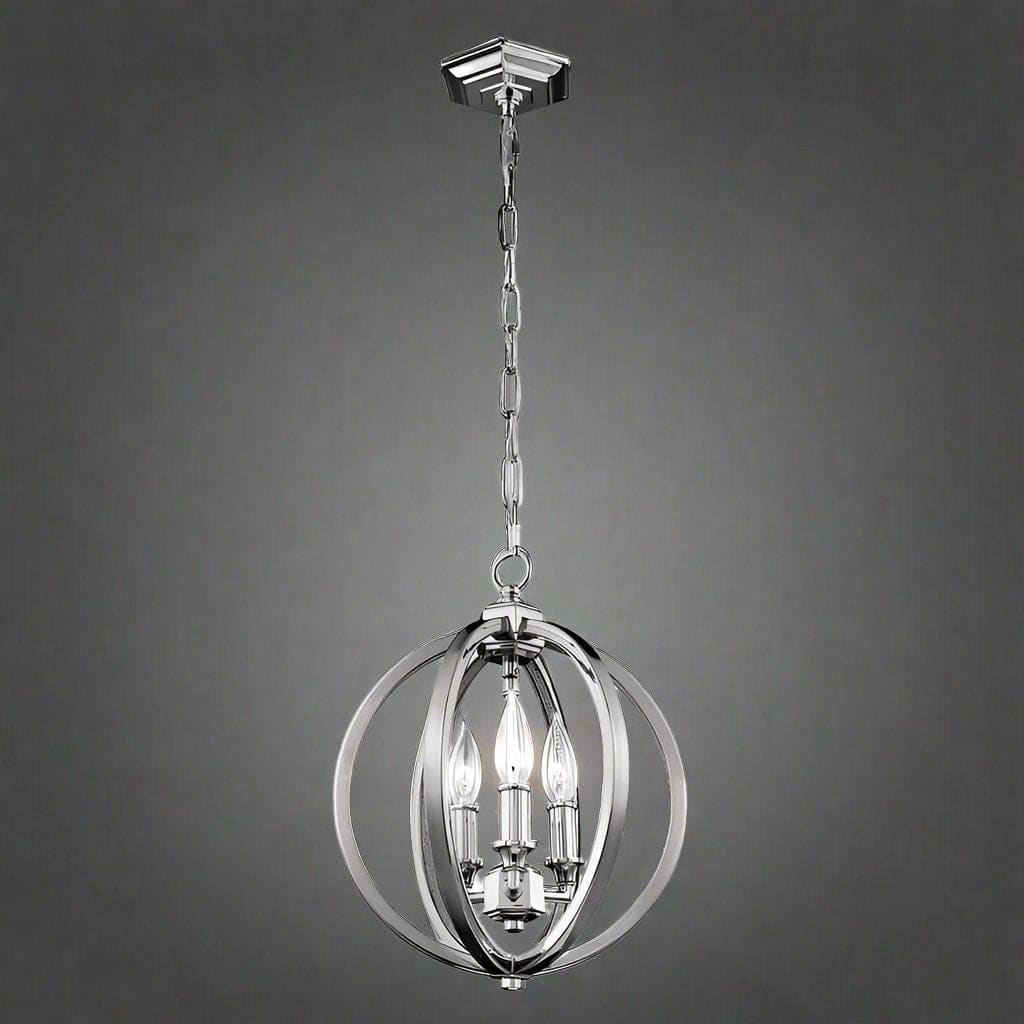 Modern Silver Round Candelabra Chandelier with Brass and Iron – Statement Lighting for Dining Room or Entryway