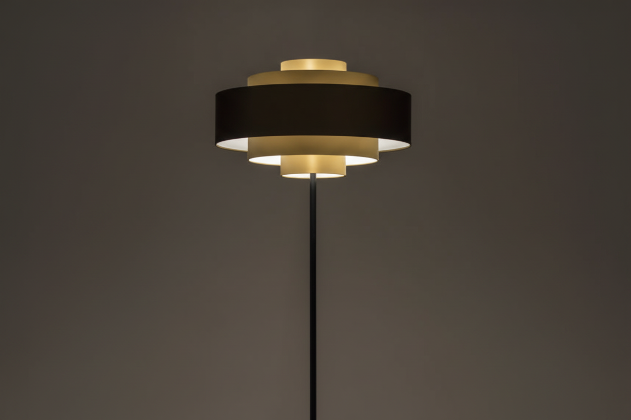 Modern Tiered Floor Lamp in Brushed Brass – Sculptural Ambient Lighting for Living Room or Reading Corner