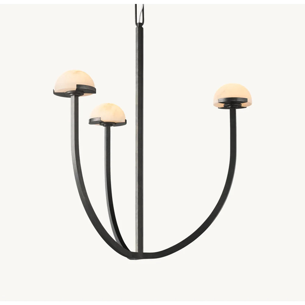 Modern Tiered Brass and Marble Chandelier – 3 Arched Lighting for Living Room or Dining