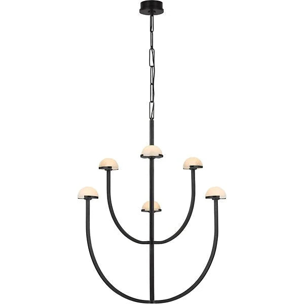 Modern Tiered Brass and Marble Chandelier – 3 Arched Lighting for Living Room or Dining