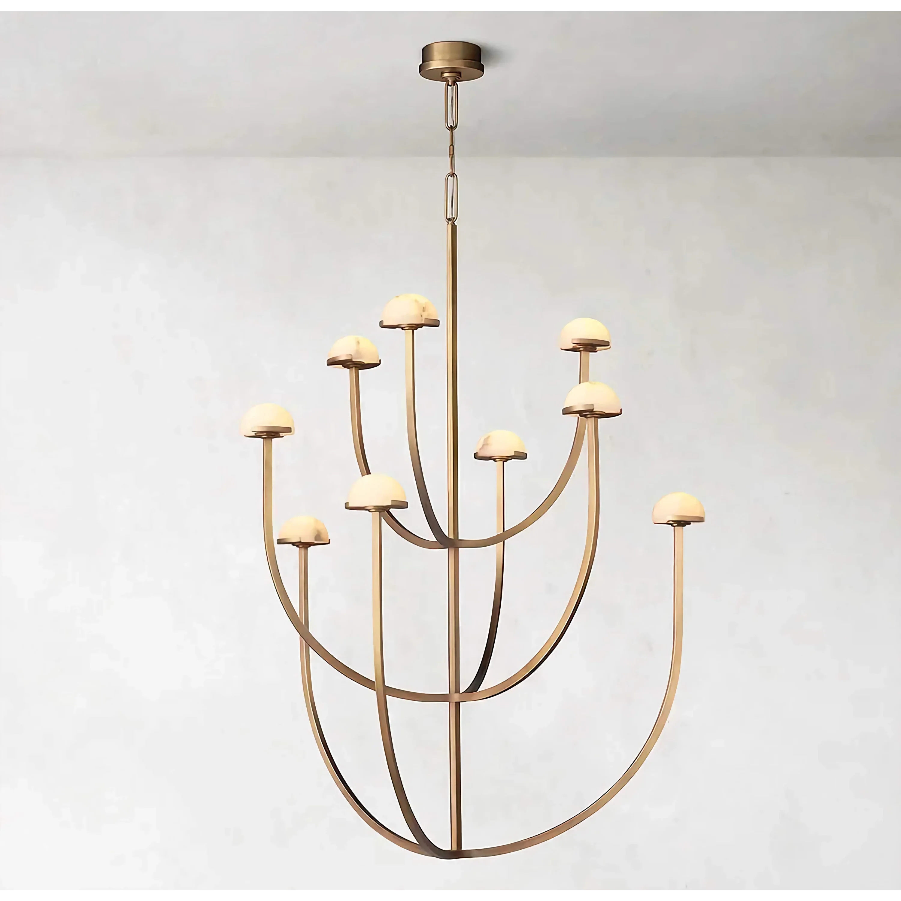 Modern Tiered Brass and Marble Chandelier – 3 Arched Lighting for Living Room or Dining