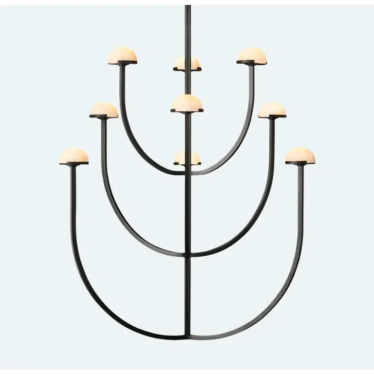 Modern Tiered Brass and Marble Chandelier – 3 Arched Lighting for Living Room or Dining