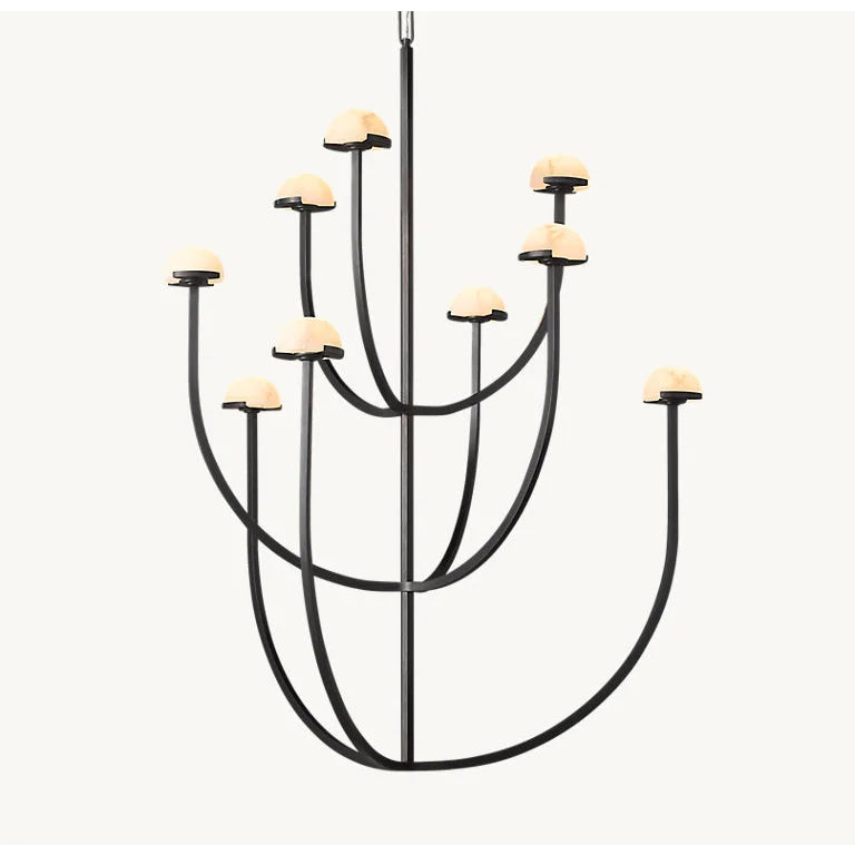 Modern Tiered Brass and Marble Chandelier – 3 Arched Lighting for Living Room or Dining