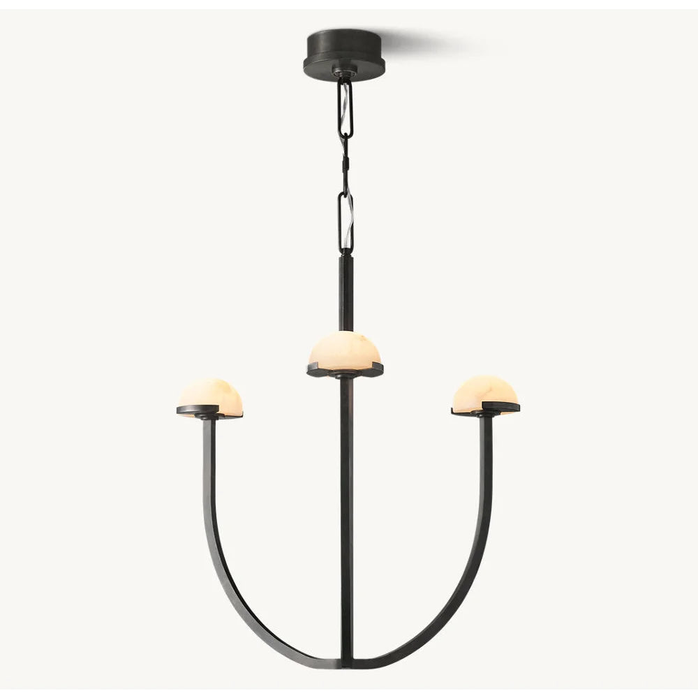 Modern Tiered Brass and Marble Chandelier – 3 Arched Lighting for Living Room or Dining