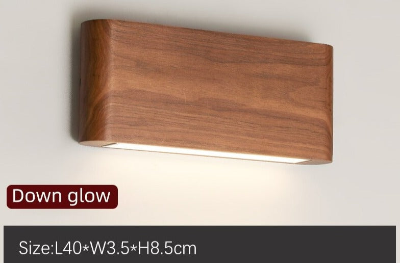 Modern Wooden Led Wall Light – Minimalist Walnut Finish Rectangular Sconce for Bedrooms and Hallways - Sconces