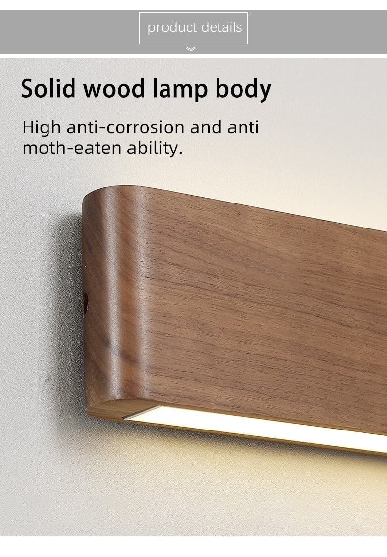 Modern Wooden Led Wall Light – Minimalist Walnut Finish Rectangular Sconce for Bedrooms and Hallways - Sconces