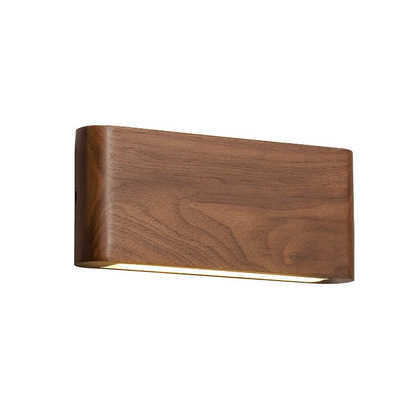 Modern Wooden Led Wall Light – Minimalist Walnut Finish Rectangular Sconce for Bedrooms and Hallways - Sconces