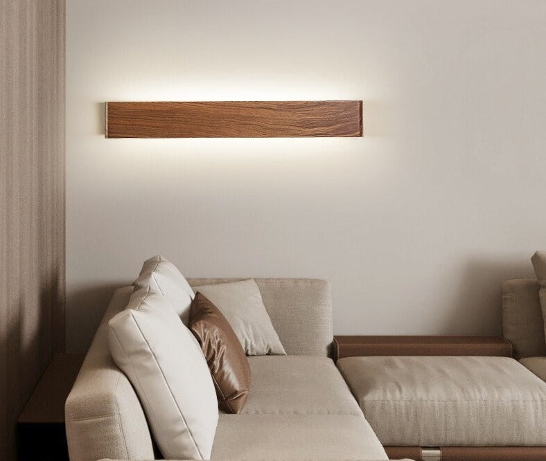 Modern Wooden Led Wall Light – Minimalist Walnut Finish Rectangular Sconce for Bedrooms and Hallways - Sconces