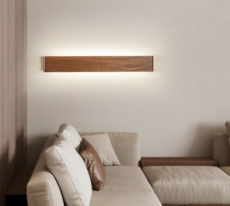 Modern Wooden Led Wall Light – Minimalist Walnut Finish Rectangular Sconce for Bedrooms and Hallways - Sconces