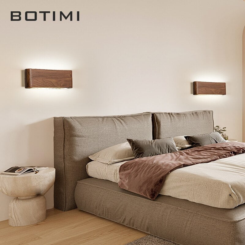Modern Wooden Led Wall Light – Minimalist Walnut Finish Rectangular Sconce for Bedrooms and Hallways - Sconces