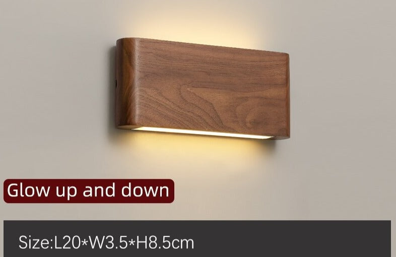 Modern Wooden Led Wall Light – Minimalist Walnut Finish Rectangular Sconce for Bedrooms and Hallways - Sconces
