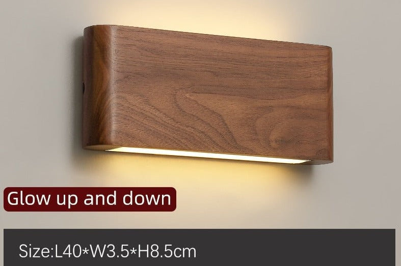 Modern Wooden Led Wall Light – Minimalist Walnut Finish Rectangular Sconce for Bedrooms and Hallways - Sconces