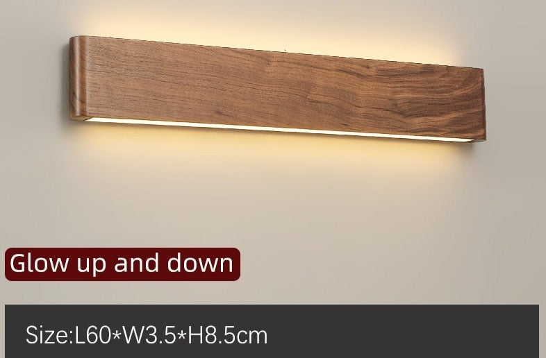 Modern Wooden Led Wall Light – Minimalist Walnut Finish Rectangular Sconce for Bedrooms and Hallways - Sconces