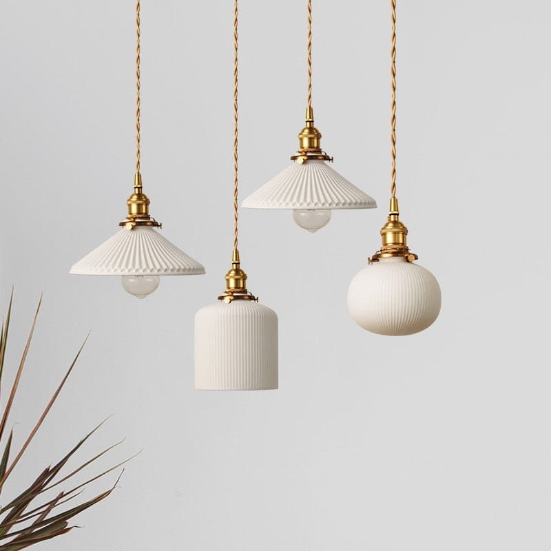 Elegant White Pendant Lamps | Ceramic Hanging Lights | 1-lights for Living Room Bedroom Kitchen - Lamps