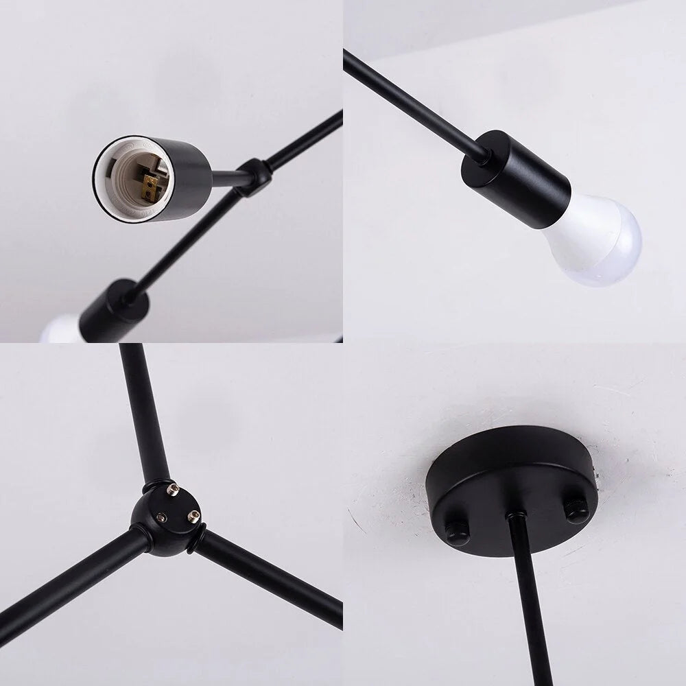 Molecule Modern Led Black Ceiling Light Fixture with Adjustable Joints Frosted Glass Spheres