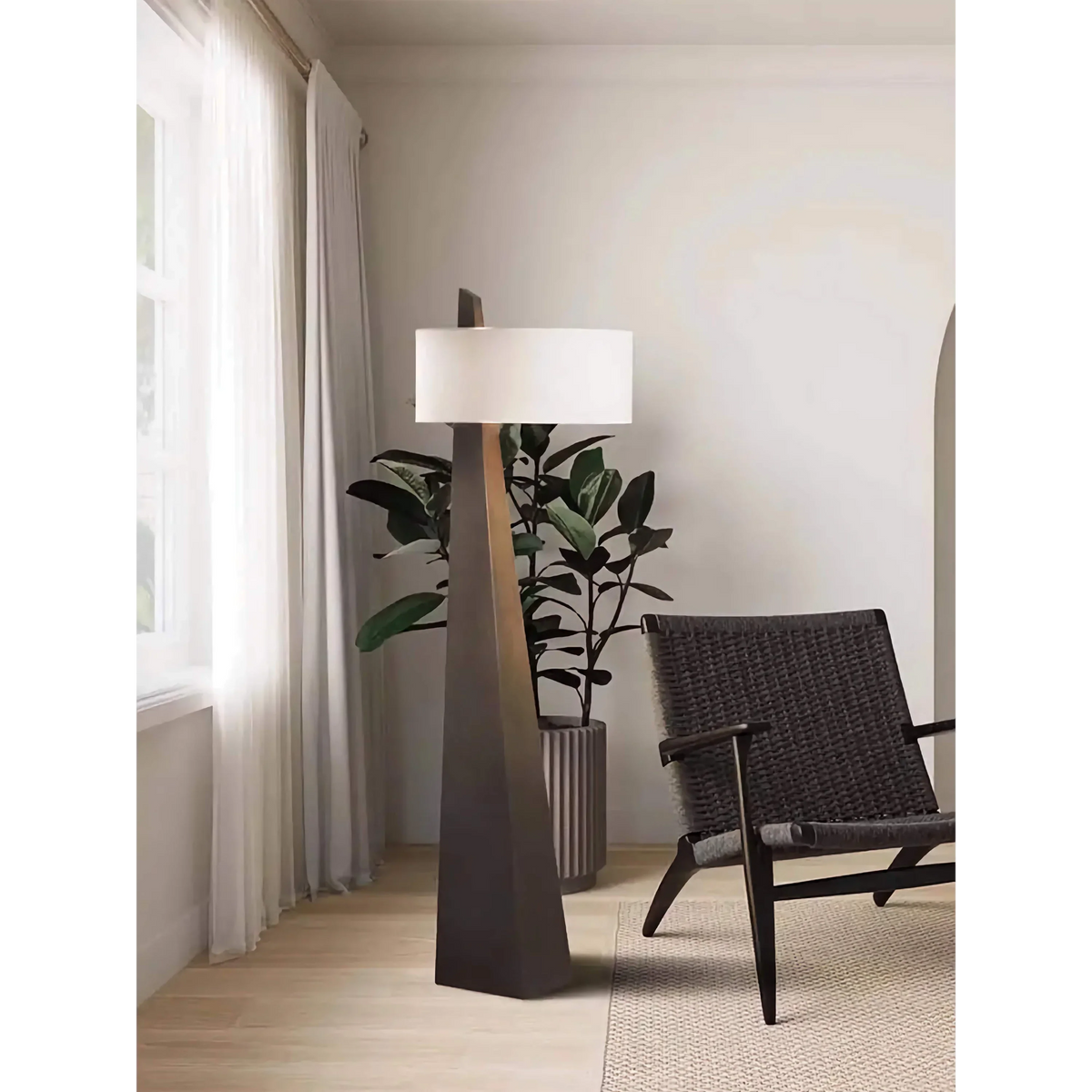 Monolithic Wood Floor Lamp | Hand-sculpted Tapered & Linen 160cm Wabi-sabi Living Room Casalolalights Luxury Lamps