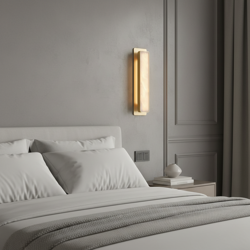 Genuine Alabaster Low Profile Wall Sconce Brass | Hallway Light Bedside Pair Vanity 50cm Tall Casalola Lights Luxury