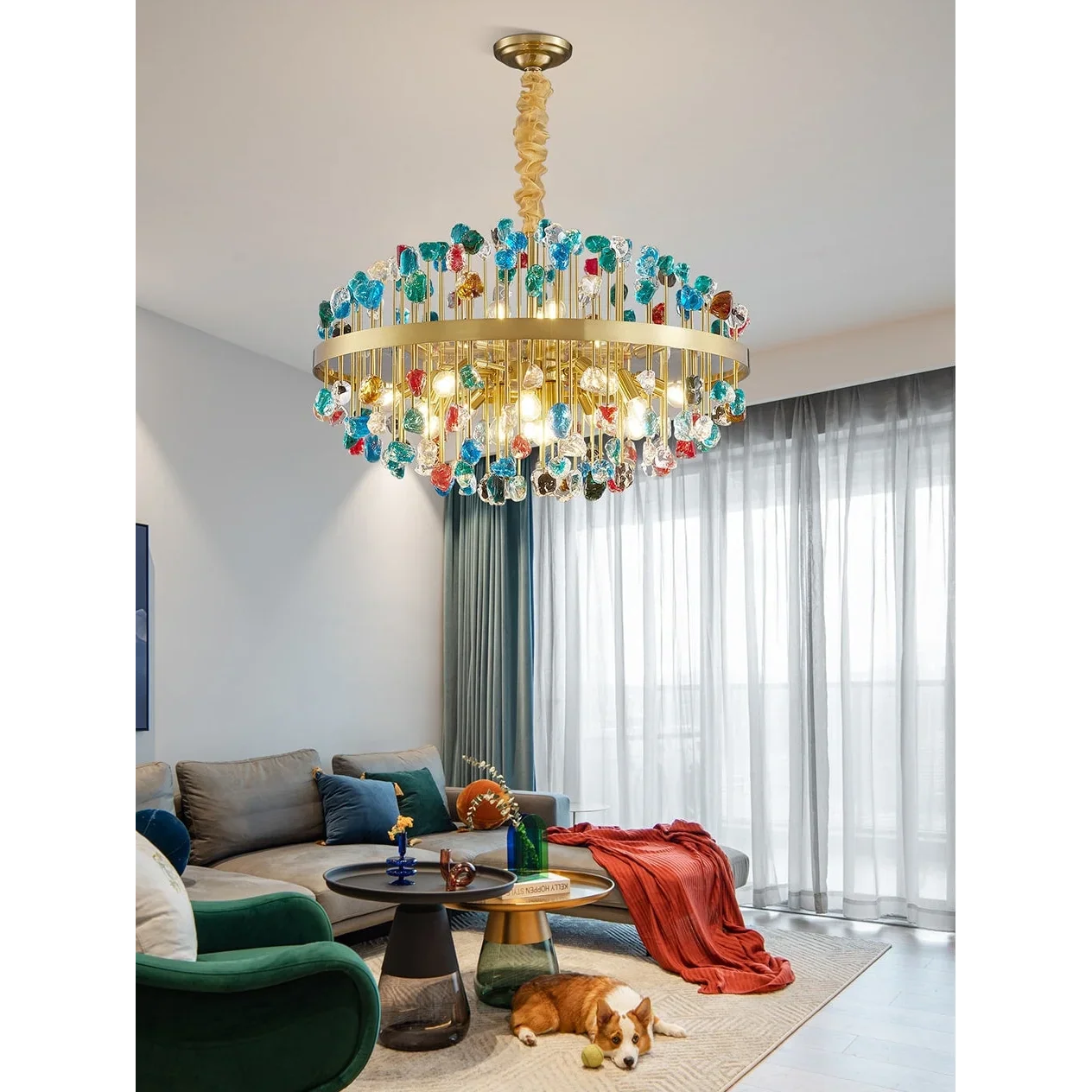 Glass Stone Chandelier 45-80cm | Multicolor or Clear Jewel-tone Gold Light Dining & Living Room Casalolalights Luxury