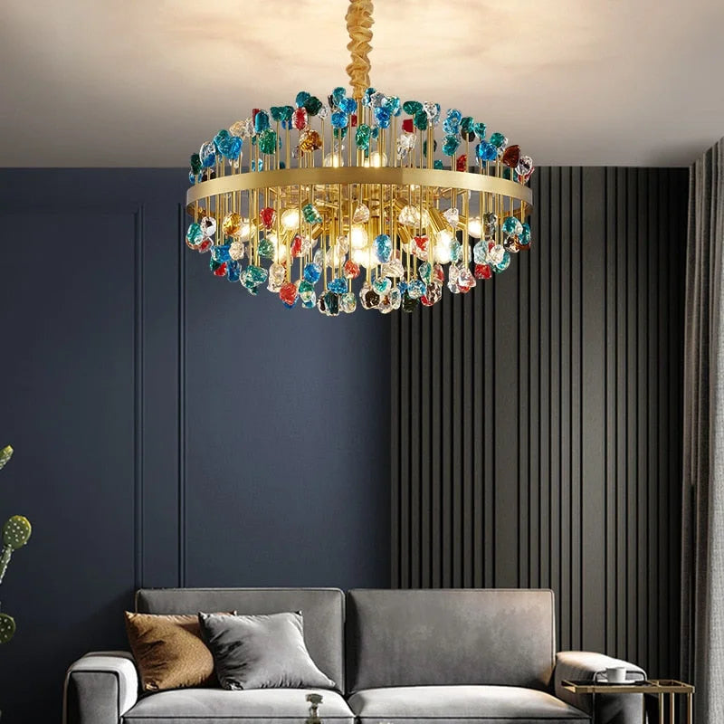 Glass Stone Chandelier 45-80cm | Multicolor or Clear Jewel-tone Gold Light Dining & Living Room Casalolalights Luxury