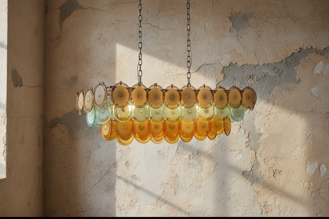 Handblown Glass & Copper Long Chandelier | Mid-century Modern Italian Design | Casalola Lights Casalolalights Luxury
