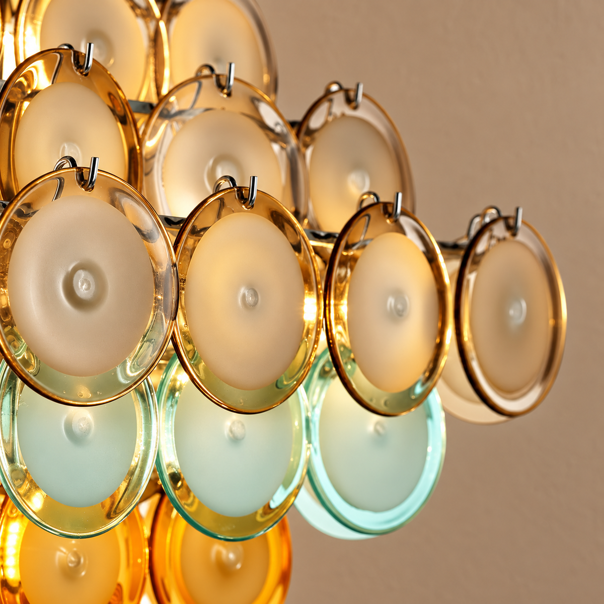 Murano Style Multicolor Glass Disc Linear Chandelier | Over a Long Dining Table Custom Chain Drop Casalola Lights