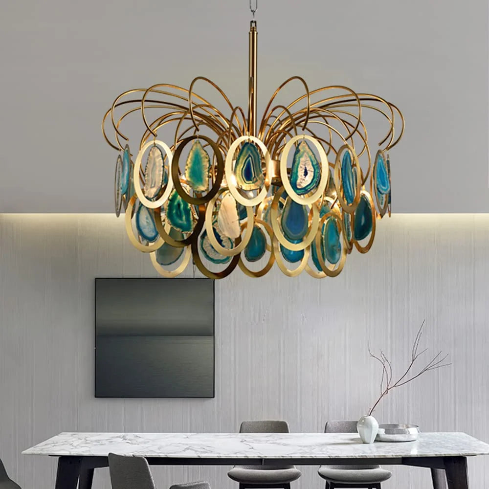 Modern Chandelier Featuring Natural Real Agate | 5 Lights and 8 | Casalola