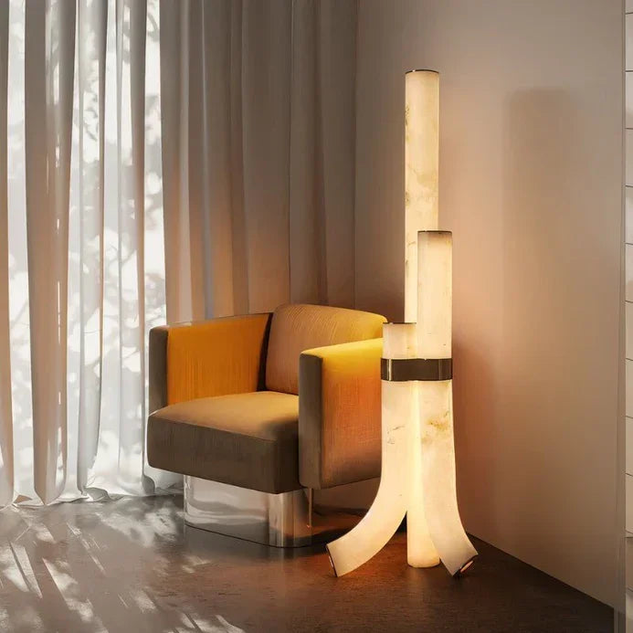 Brass & Alabaster Led Floor Lamp Dimmable Multi Temperature Luxurious Design