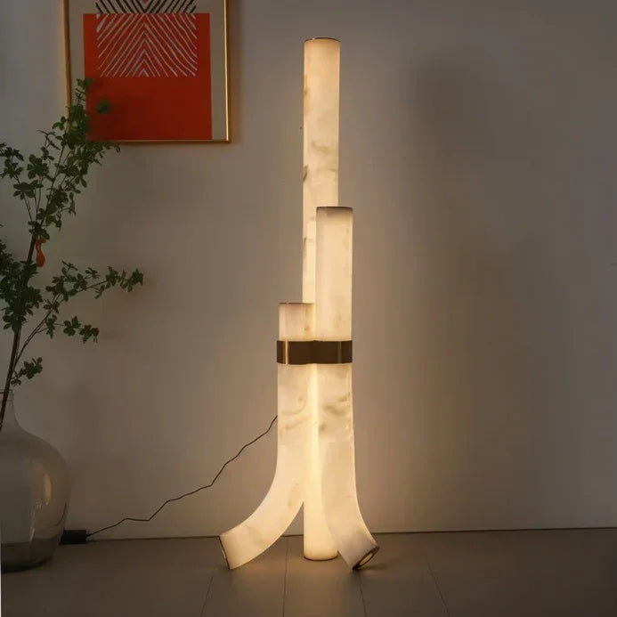 Brass & Alabaster Led Floor Lamp Dimmable Multi Temperature Luxurious Design