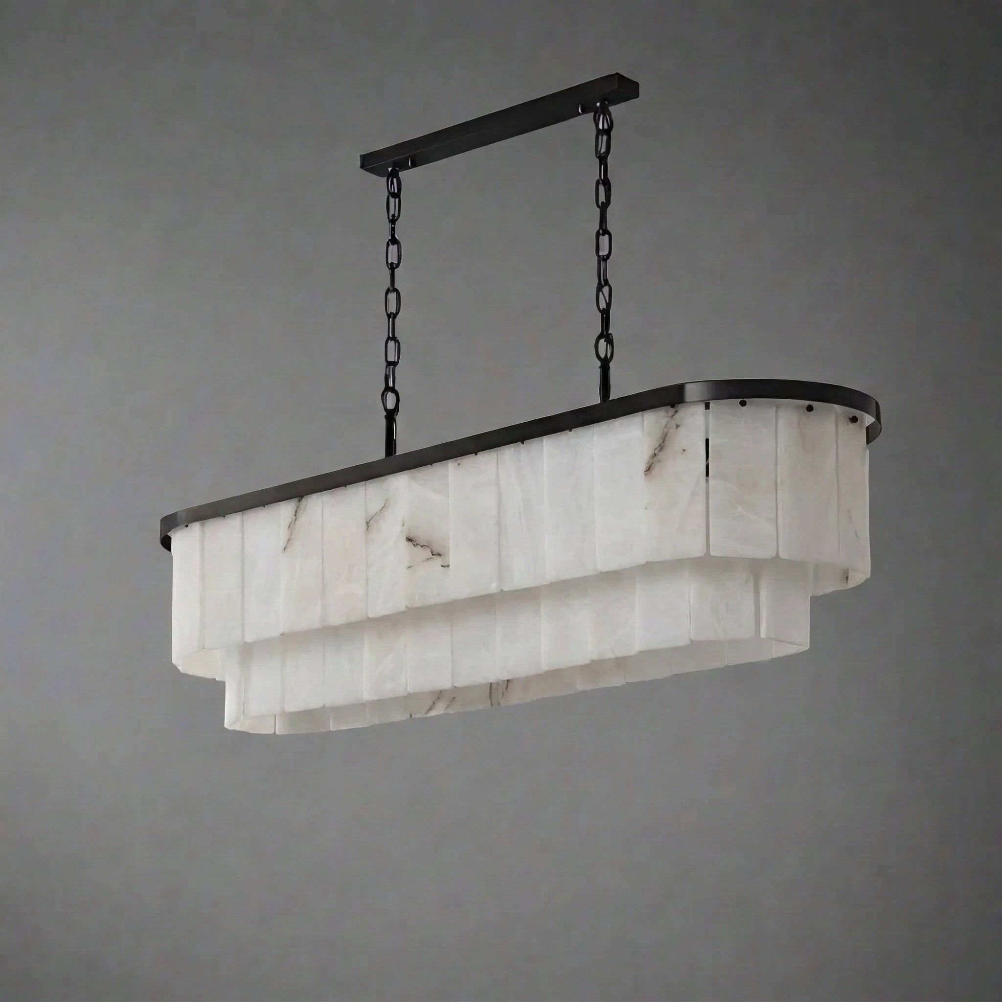 Solid Copper & Natural Alabaster Linear Chandelier | Wabi-sabi Luxury Pendant | 100cm-120cm | Casalola Lights