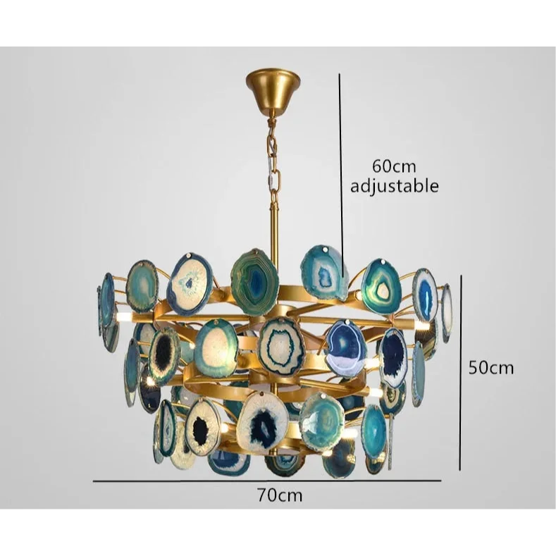 Natural Green Agate Chandelier | Modern Luxury | Semi-flush Mount for Living Room