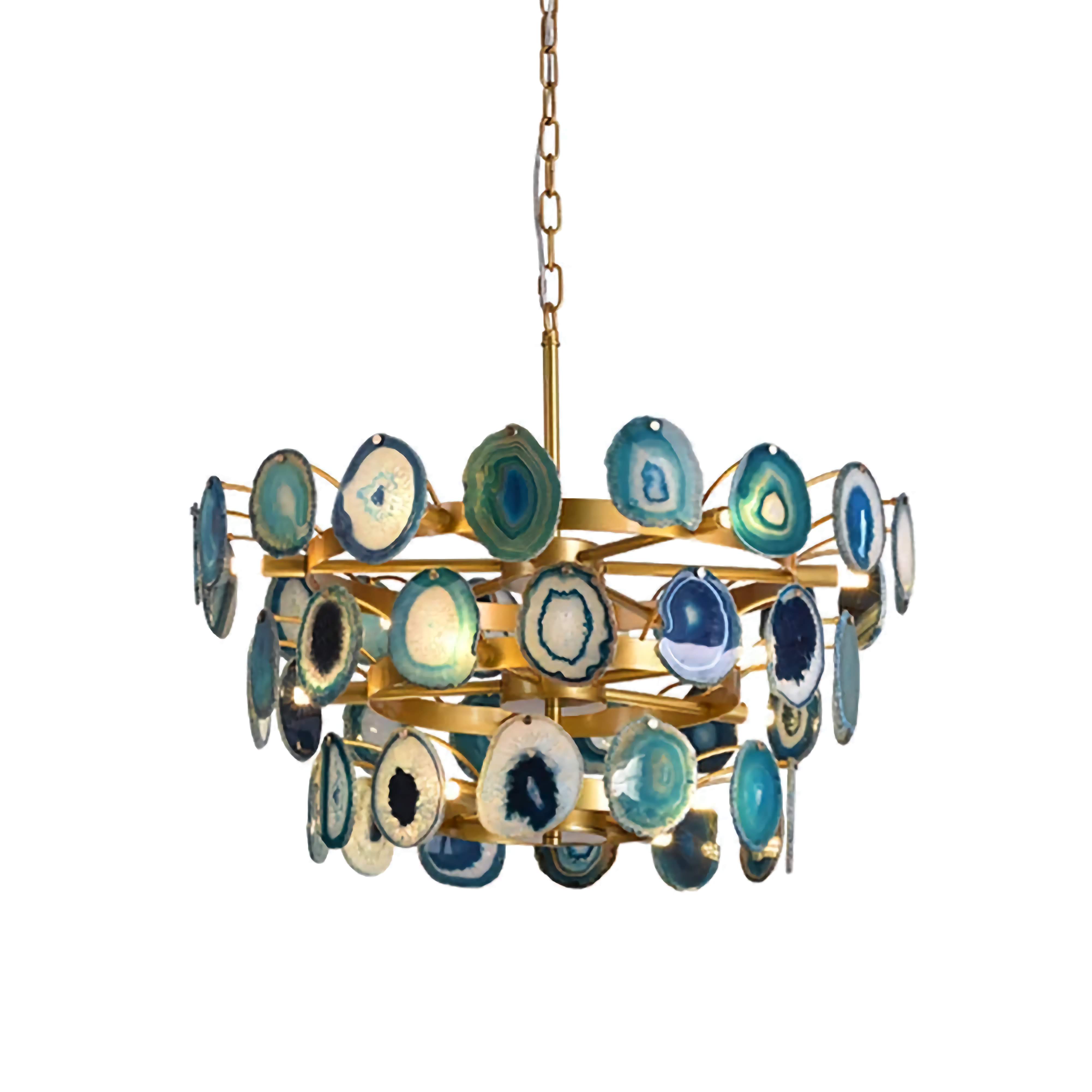 Natural Green Agate Chandelier | Modern Luxury | Semi-flush Mount for Living Room