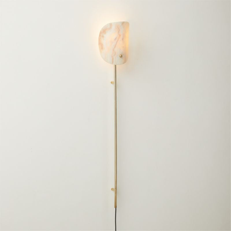 Long Jade Wall Lamp – 76 Cm Brass Rail Light with Natural Stone Shade for Bedroom or Reading Corner