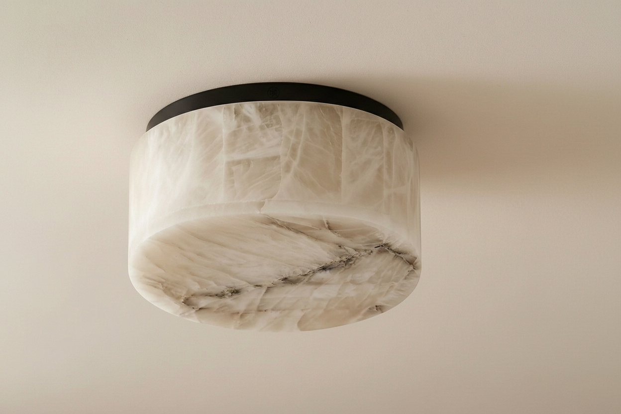 Continuous alabaster veining around the drum